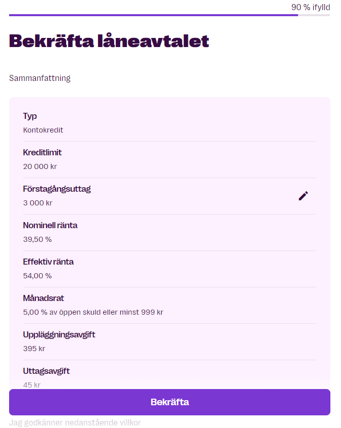 Bekräftelse av låneavtal