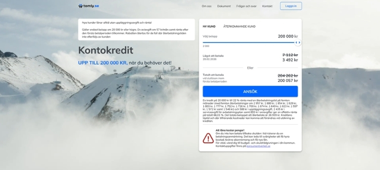 Hemsidan hos Tomly kontokredit
